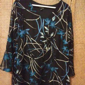 Rozi & Ali    Colorful Abstract Black Blouse with Blue Running..